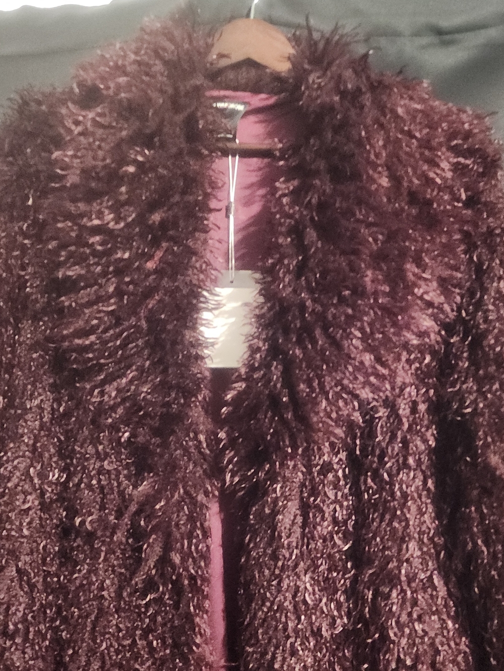 naked wardrobe Long Plush Faux Fur Coat - Burgundy - Picture 2 of 6